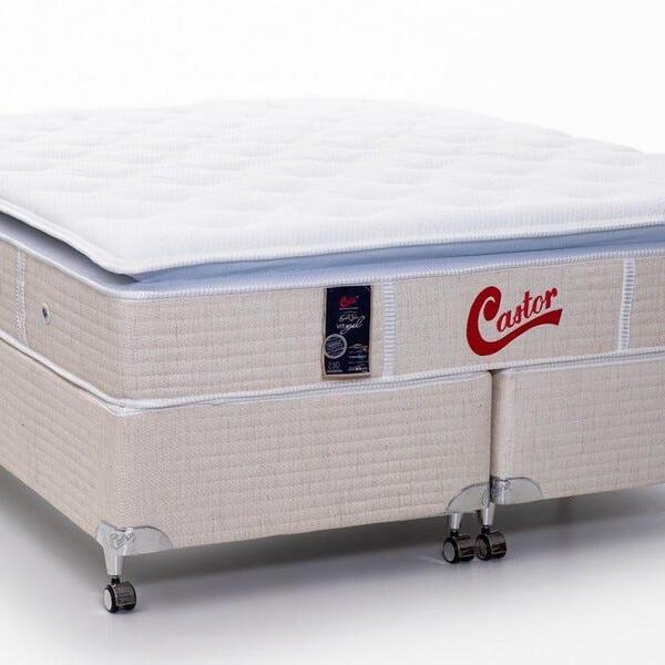 Cama Box + Colchão Castor Queen Super Luxo Vitagel One Face P