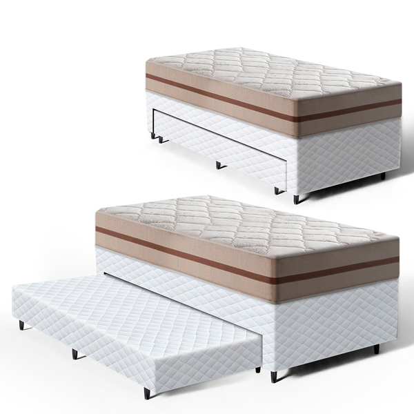 Cama Box + Colchão De Classic Molas Pocket + Auxiliar De Espu