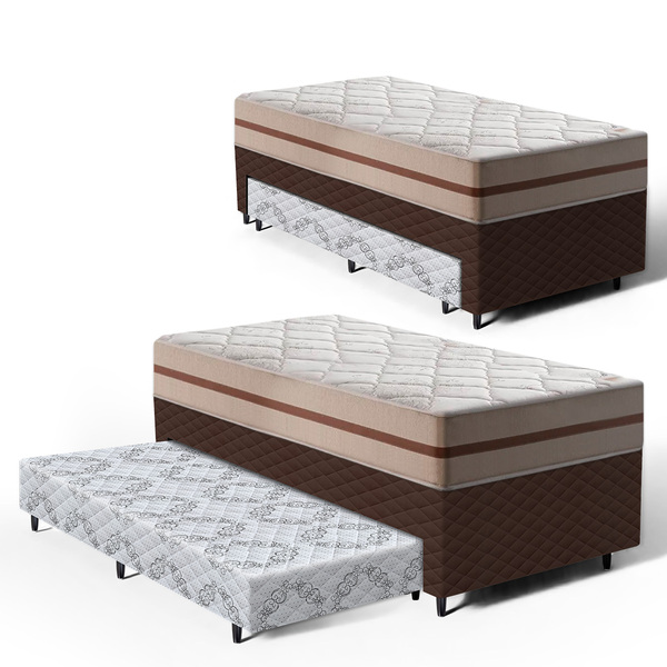 Cama Box + Colchão De Classic Molas Pocket + Auxiliar De Espu