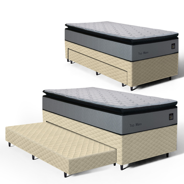Cama Box + Colchão De Espuma D33 Pillow Top Maxx + Auxiliar D