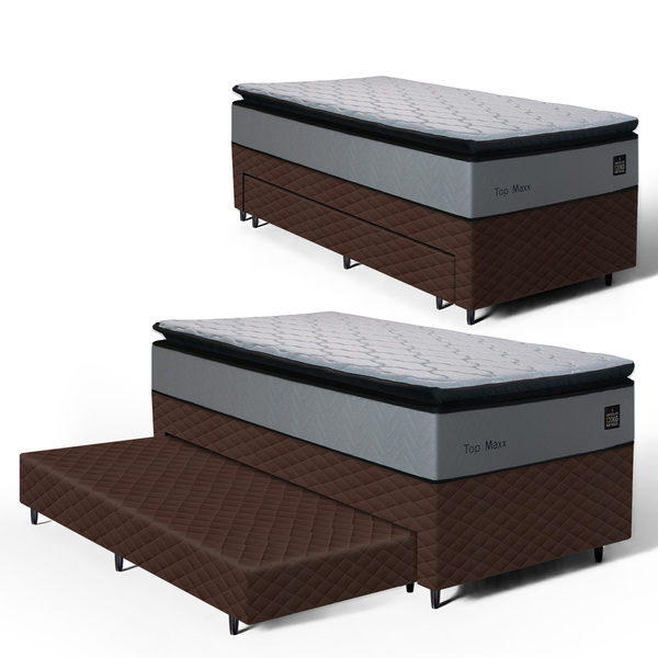 Cama Box + Colchão De Espuma D33 Pillow Top Maxx + Auxiliar D