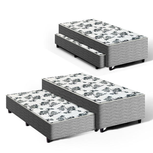 Cama Box + Colchão De Molas E Auxiliar De Espuma Unique 3 Em