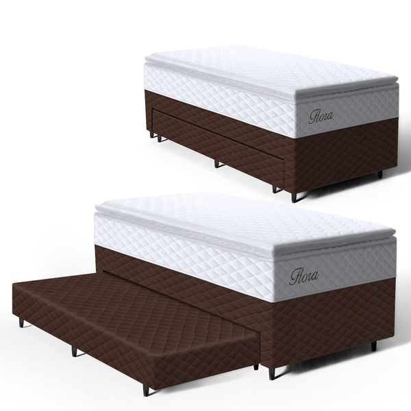 Cama Box + Colchão De Molas Ensacadas Pillow Top Flora + Auxi