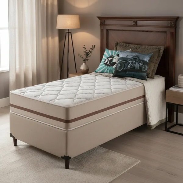 Cama Box + Colchão Solteiro King Classic Molas Pocket 96 x 20