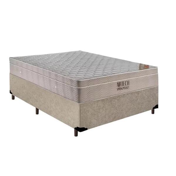 Cama Box + Colchão Viúva Molas Ensacadas Airtech 128cm Bege -