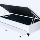 Cama Box Bau 3 Em 1 Solteiro Corino Branco Com Cama Auxiliar