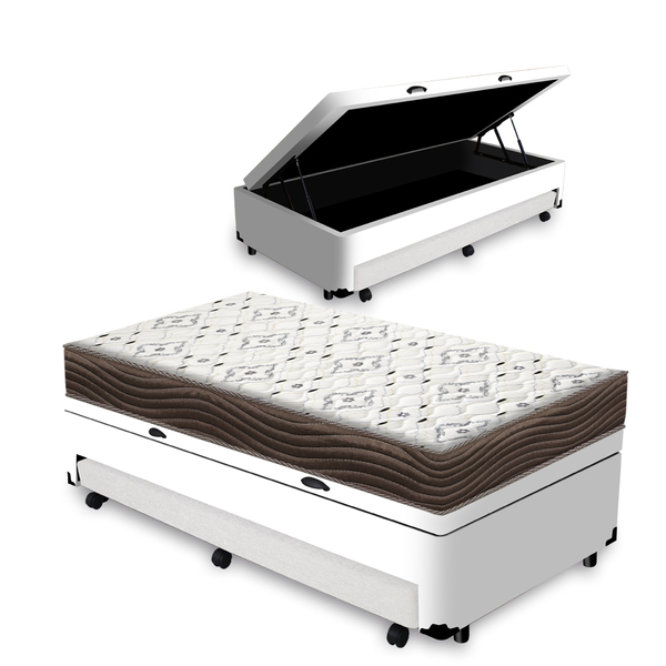 Cama Box Baú + Auxiliar Solteiro + Colchão Ortobom De D45 Iso