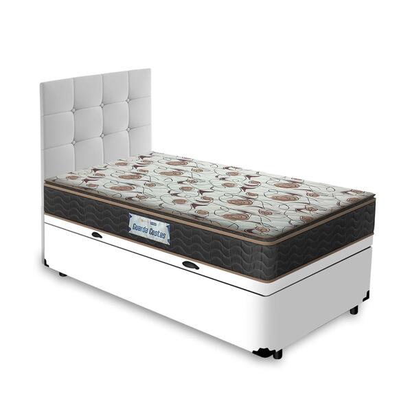 Cama Box Baú + Cabeceira Cassis Branca E Colchão D45 Solteiro