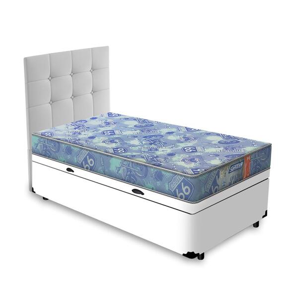Cama Box Baú + Cabeceira Cassis Branca E Colchão De Espuma D2