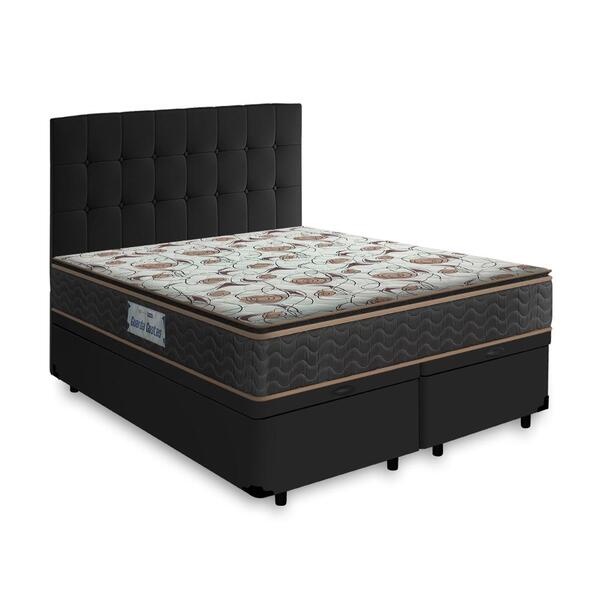 Cama Box Baú + Cabeceira Cassis Preta E Colchão D45 Queen Pro