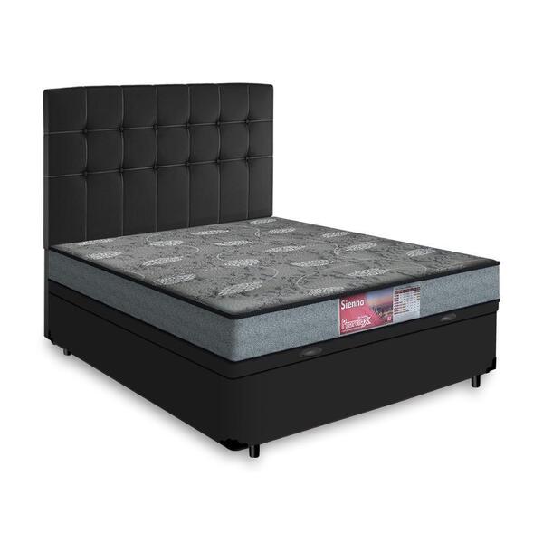 Cama Box Baú + Cabeceira E Colchão Casal 138x188x56cm Preto