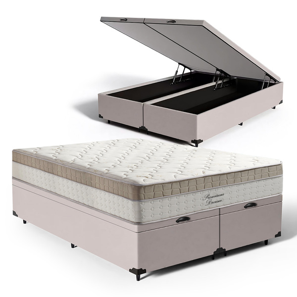Cama Box Baú + Colchão Anjos De Molas Ensacadas Pillow In Pre