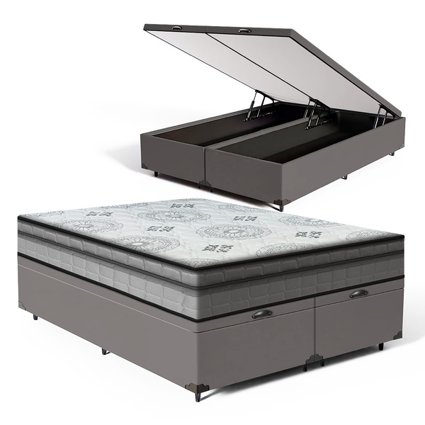Cama Box Baú + Colchão Anjos Espuma D33 Pillow In Ortosleep Q