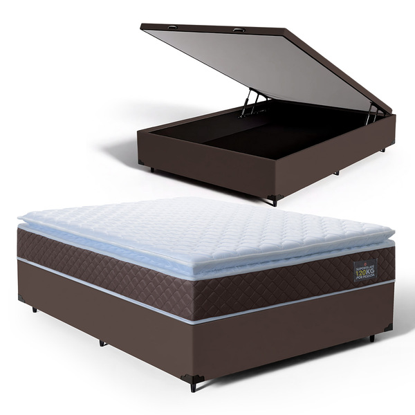 Cama Box Baú + Colchão De Espuma D33 Pillow Top Comfort Luxo