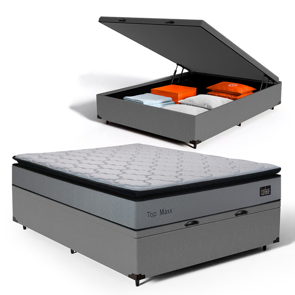 Cama Box Baú + Colchão De Espuma D33 Pillow Top Maxx Casal 13