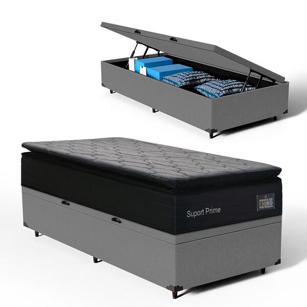 Cama Box Baú + Colchão De Espuma D45 Pillow Top Suport Prime