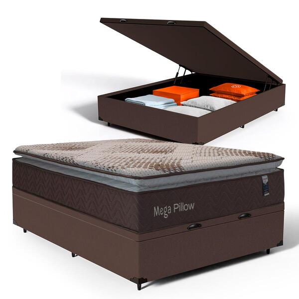 Cama Box Baú + Colchão De Espuma Mega Pillow Casal 138 cm