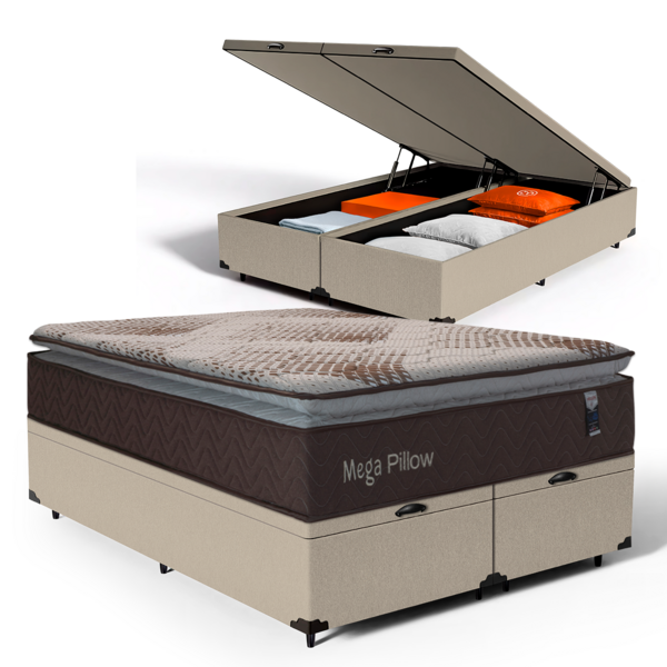 Cama Box Baú + Colchão De Espuma Mega Pillow Queen 158 cm