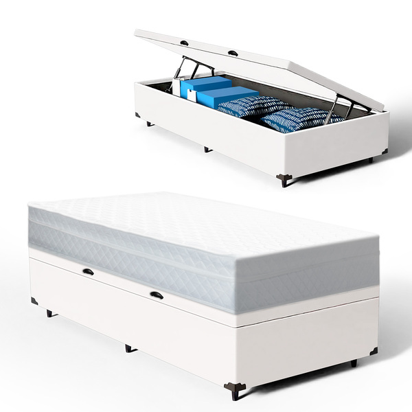 Cama Box Baú + Colchão De Molas Ensacadas Classic Maxx White