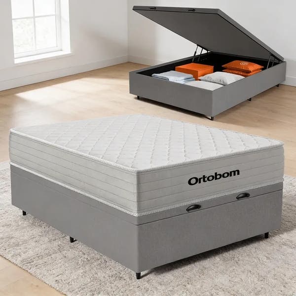 Cama Box Baú + Colchão De Molas Ensacadas Ortobom One Face Plenno ...