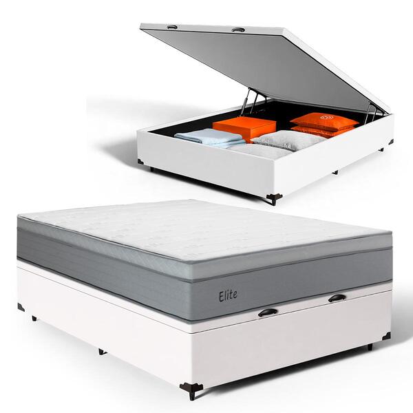 Cama Box Baú + Colchão De Molas Ensacadas Pillow In Elite Cas