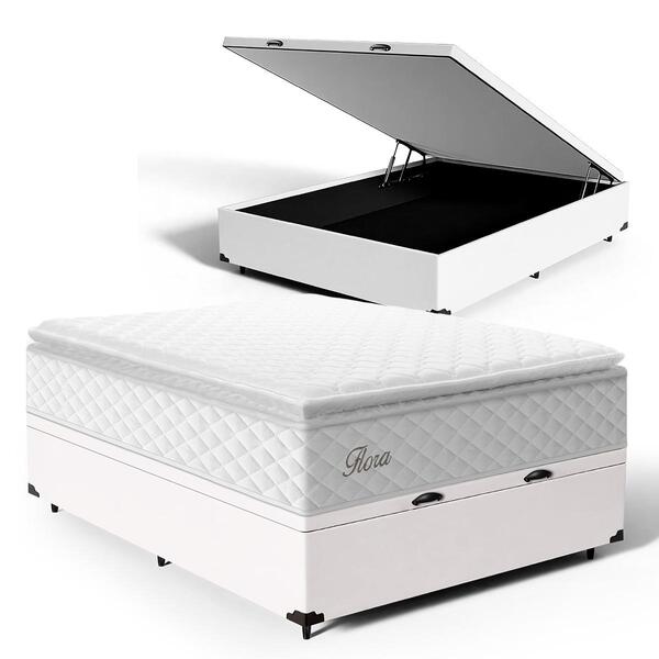 Cama Box Baú + Colchão De Molas Ensacadas Pillow Top Flora Ca