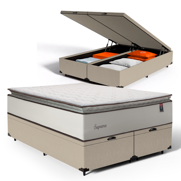 Cama Box Baú + Colchão De Molas Ensacadas Pillow Top Supreme