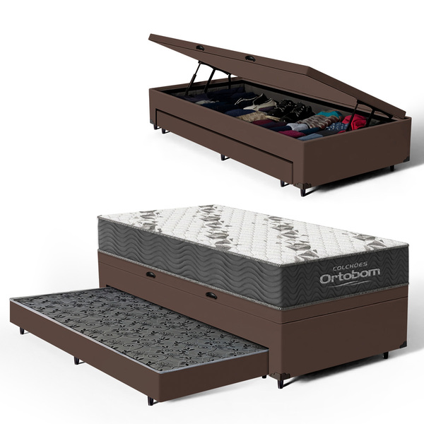 Cama Box Baú + Colchão Ortobom De Espuma D33 Airtech 100 + Au