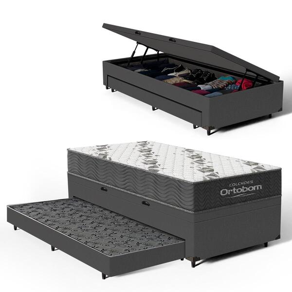 Cama Box Baú + Colchão Ortobom De Espuma D33 Airtech 100 + Au