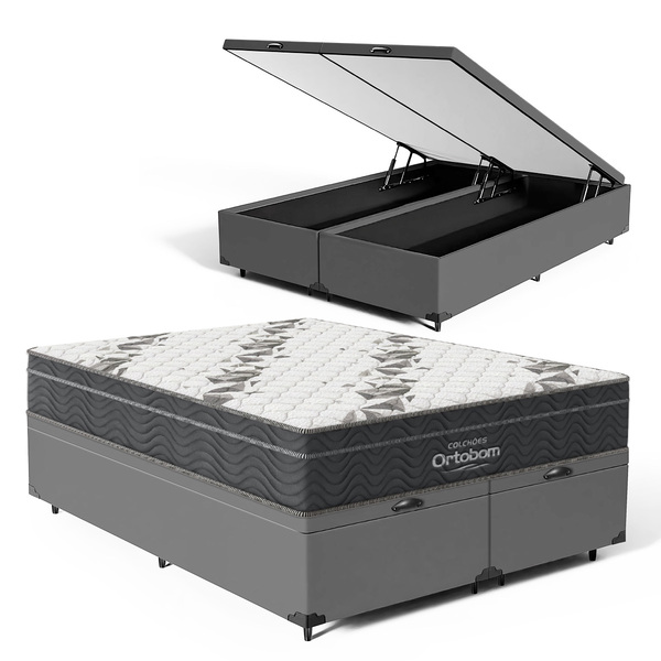 Cama Box Baú + Colchão Ortobom De Espuma D33 Airtech Ortopill