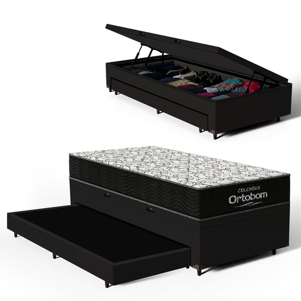 Cama Box Baú + Colchão Ortobom De Espuma D45 Airtech 150 + Au