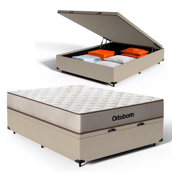 Cama Box Baú + Colchão Ortobom De Espuma D60 Double Face Forc
