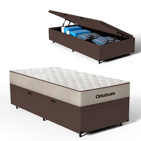 Cama Box Baú + Colchão Ortobom De Espuma D60 Force Dream Solt