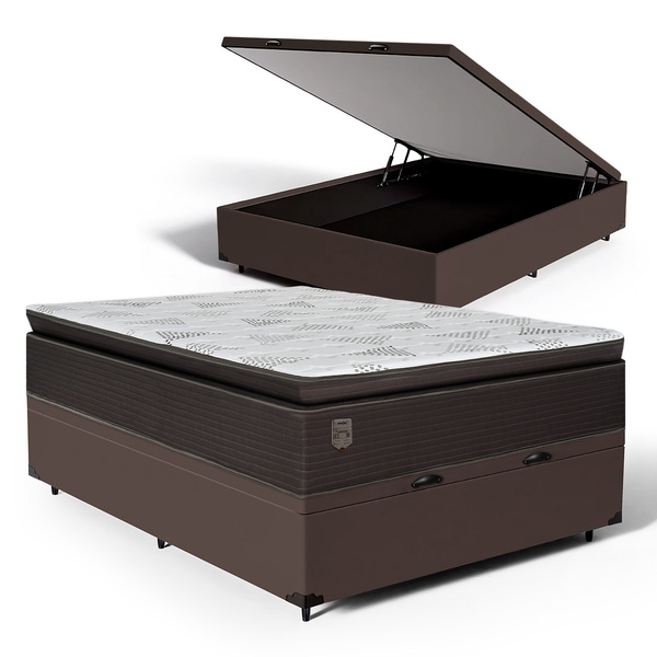 Cama Box Báu + Colchão Ravena Molas Ensacadas Com Pillow Top