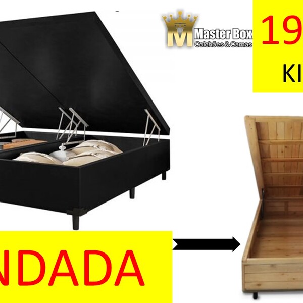 Cama Box Baú Bipartido King 1 93 X 2 03 Blindada Corino Preto