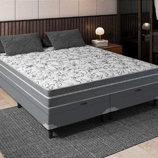 Cama Box Baú Bipartido Queen + Colchão Portobel De Molas Rave