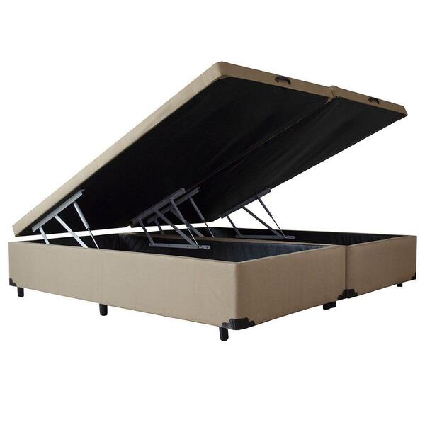 Cama Box Bau Bipartido Queen Size Suede Com Pistão A Gás 1.58