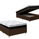 Cama Box Baú Casal 138 Tecido Sintético Marrom Com Colchão Es