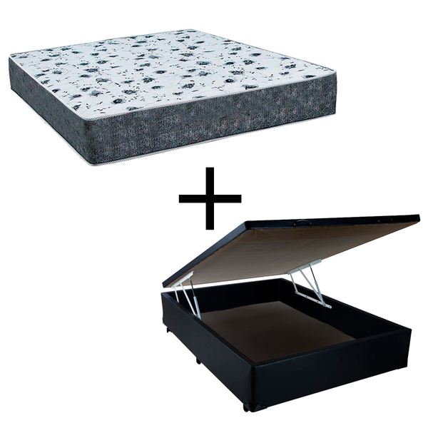 Cama Box Baú Casal 138 Tecido Sintético Preto Com Colchão Ale
