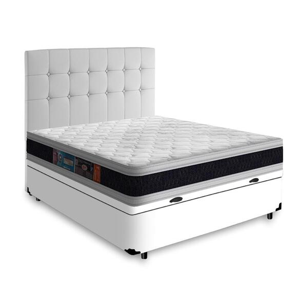 Cama Box Baú Casal + Cabeceira Cassis + Colchão Espuma D45 Ca