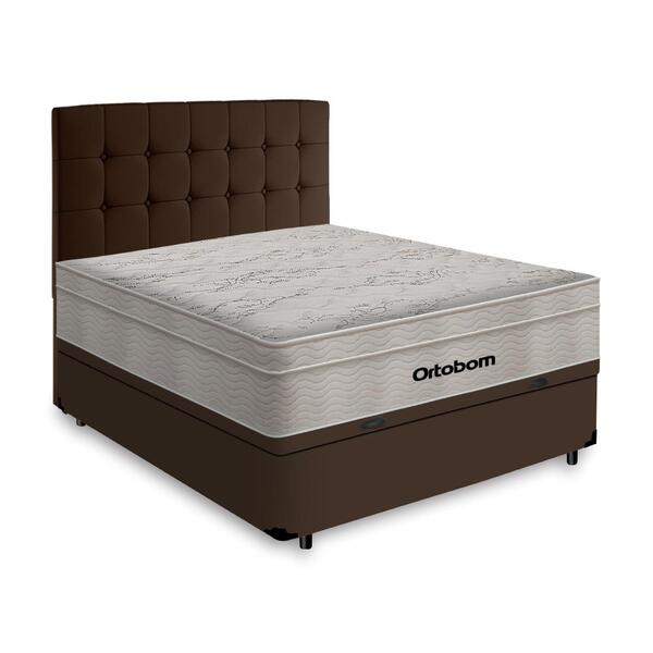 Cama Box Baú Casal + Cabeceira Cassis E Colchão Ortobom Airte