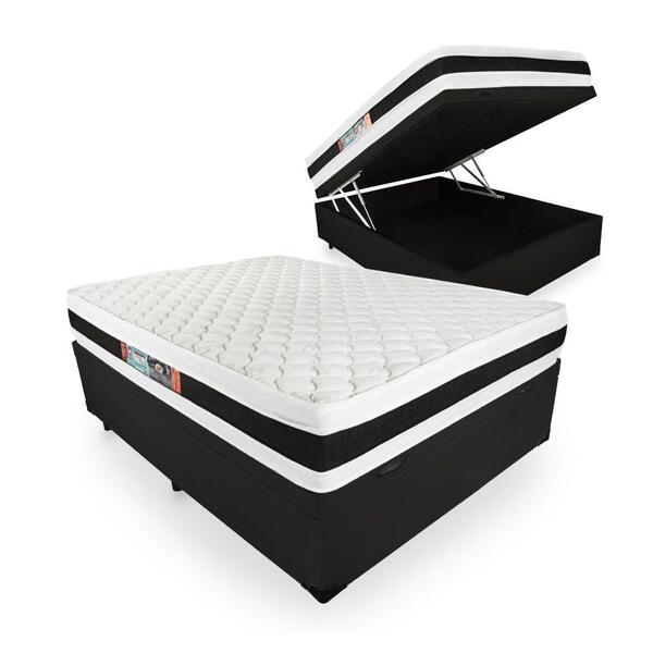 Cama Box Baú Casal + Colchão Espuma D45 - Castor - Black Whit