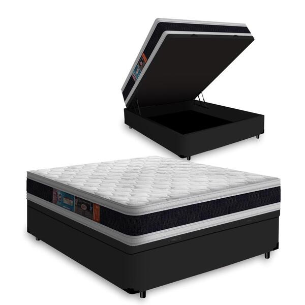 Cama Box Baú Casal + Colchão Espuma D45 Castor Black White Do