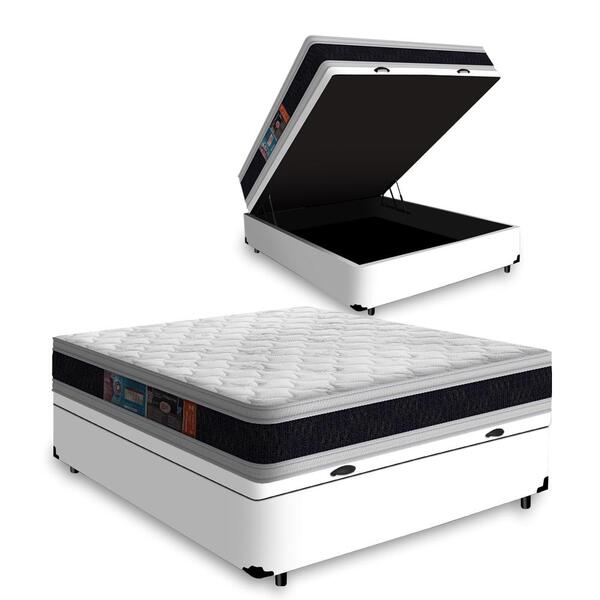 Cama Box Baú Casal + Colchão Espuma D45 Castor Black White Do
