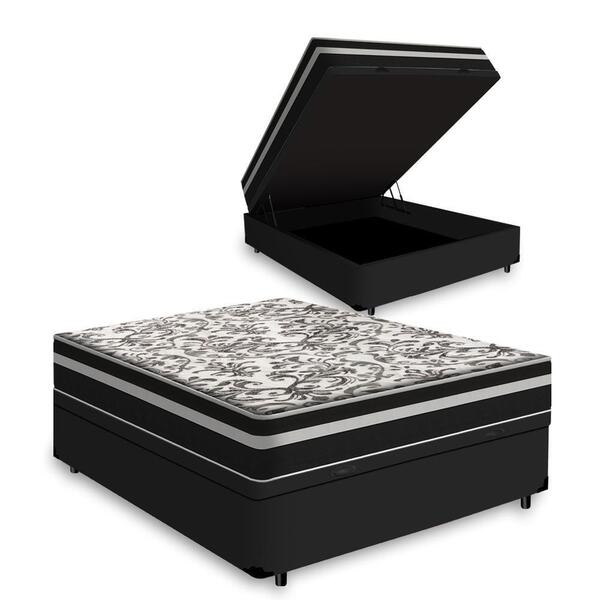 Cama Box Baú Casal+ Colchão Graphite 138x188x68cm Preto