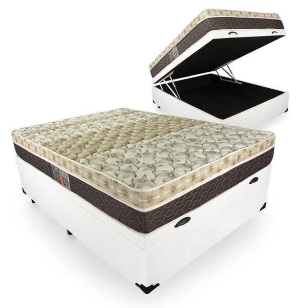 Cama Box Baú Casal+ Colchão Molas Castor 138x188x67cm