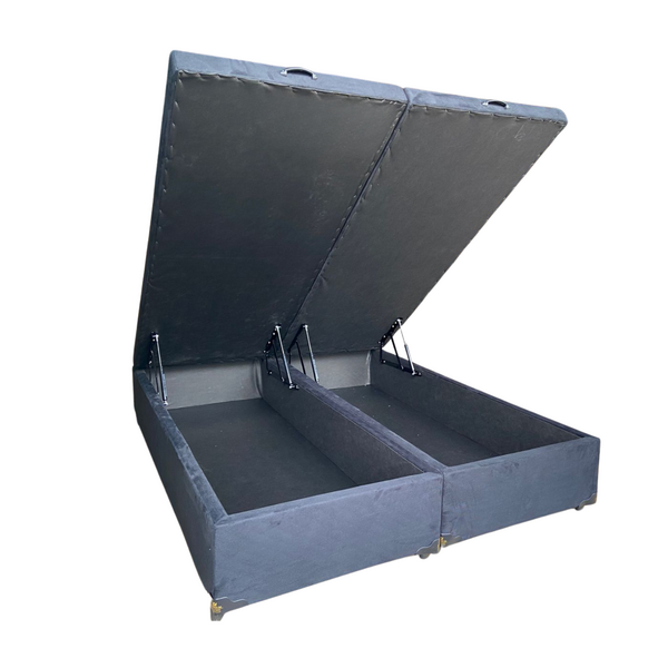 Cama Box Baú Casal Bipartido Suede Preto Com Pistão A Gás - E