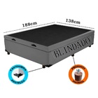 Cama Box Baú Casal Blindado Sintético Cinza Com Pistão A Gás