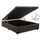 Cama Box Baú Casal Blindado Sintético Marrom Com Pistão A Gás