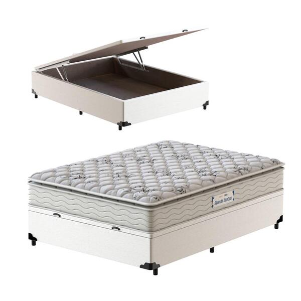 Cama Box Baú Casal Branca + Colchão De Espuma D33 - Probel -